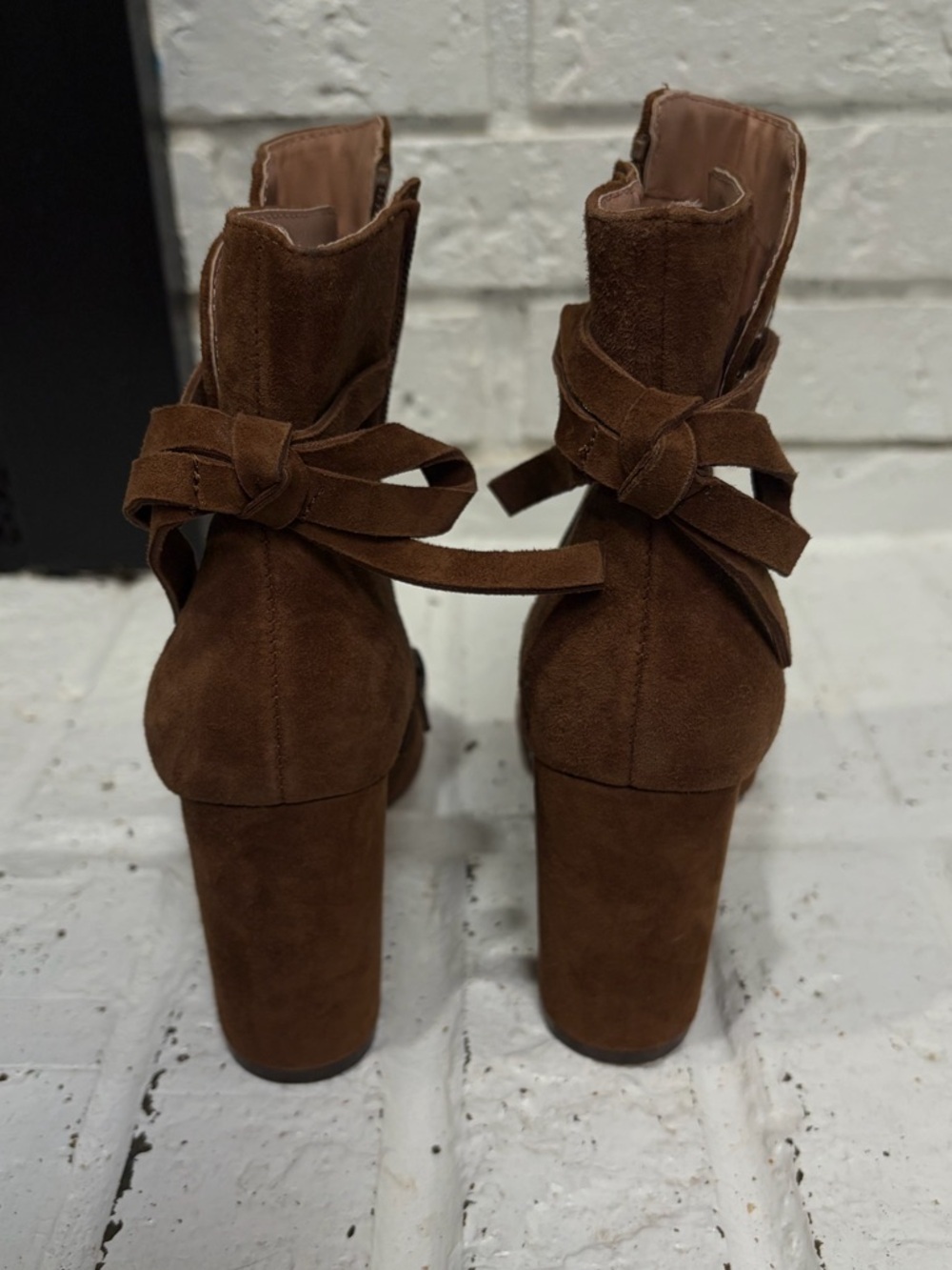 Chelsea & Violet Suede Ankle Boots with Bow Accent - Brown - Picture 3 of 4